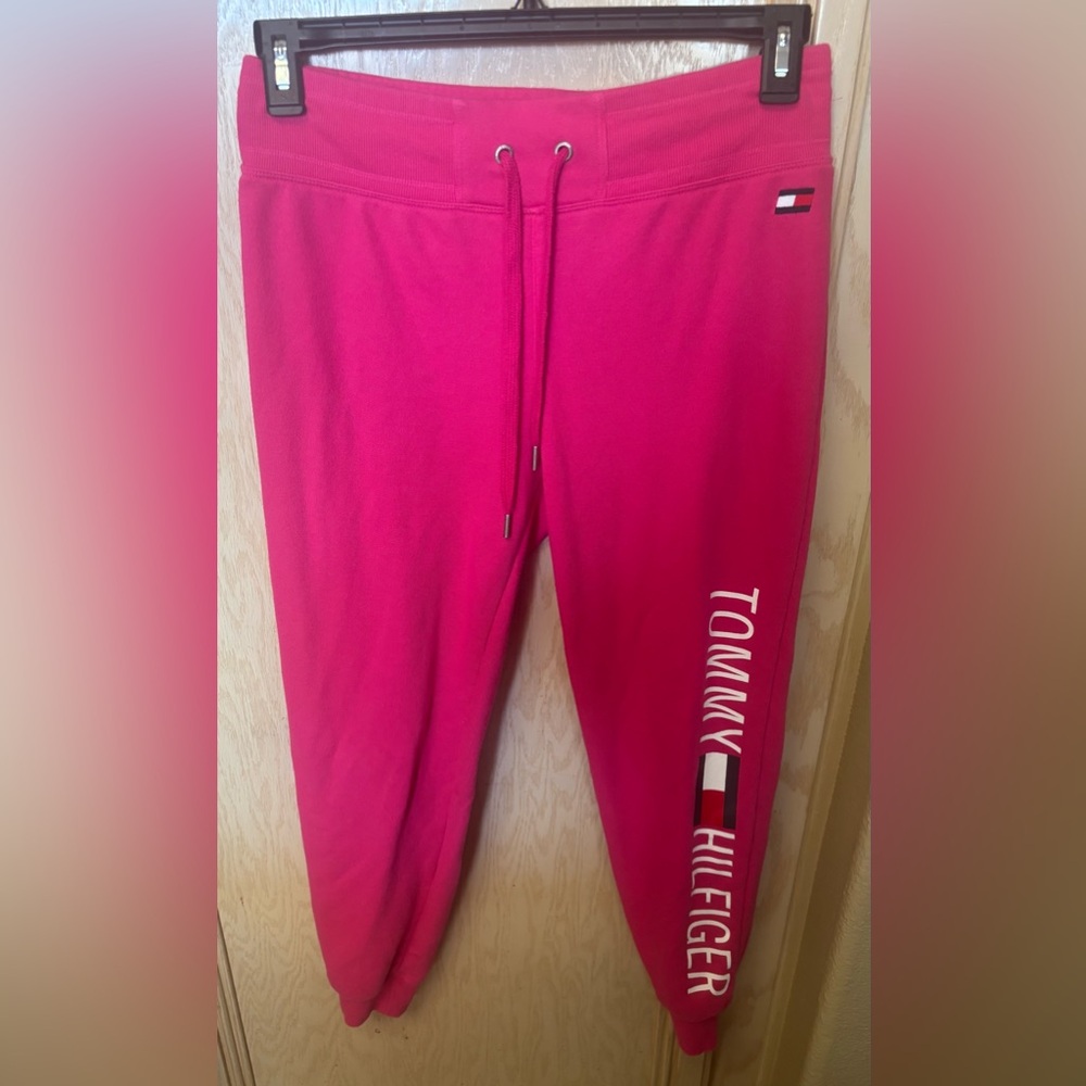 Tommy Hilfiger Sport Pink Jogger Pants Women Sz‎ Small Logo Loungewear Gym